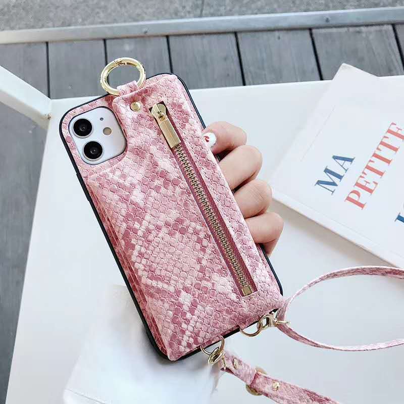 Snake pattern wallet lanyard phone case