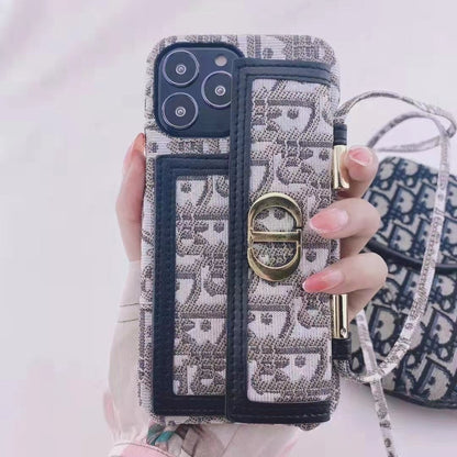Gold thread embroidery messenger bracket phone case for iPhone
