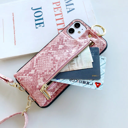 Snake pattern wallet lanyard phone case