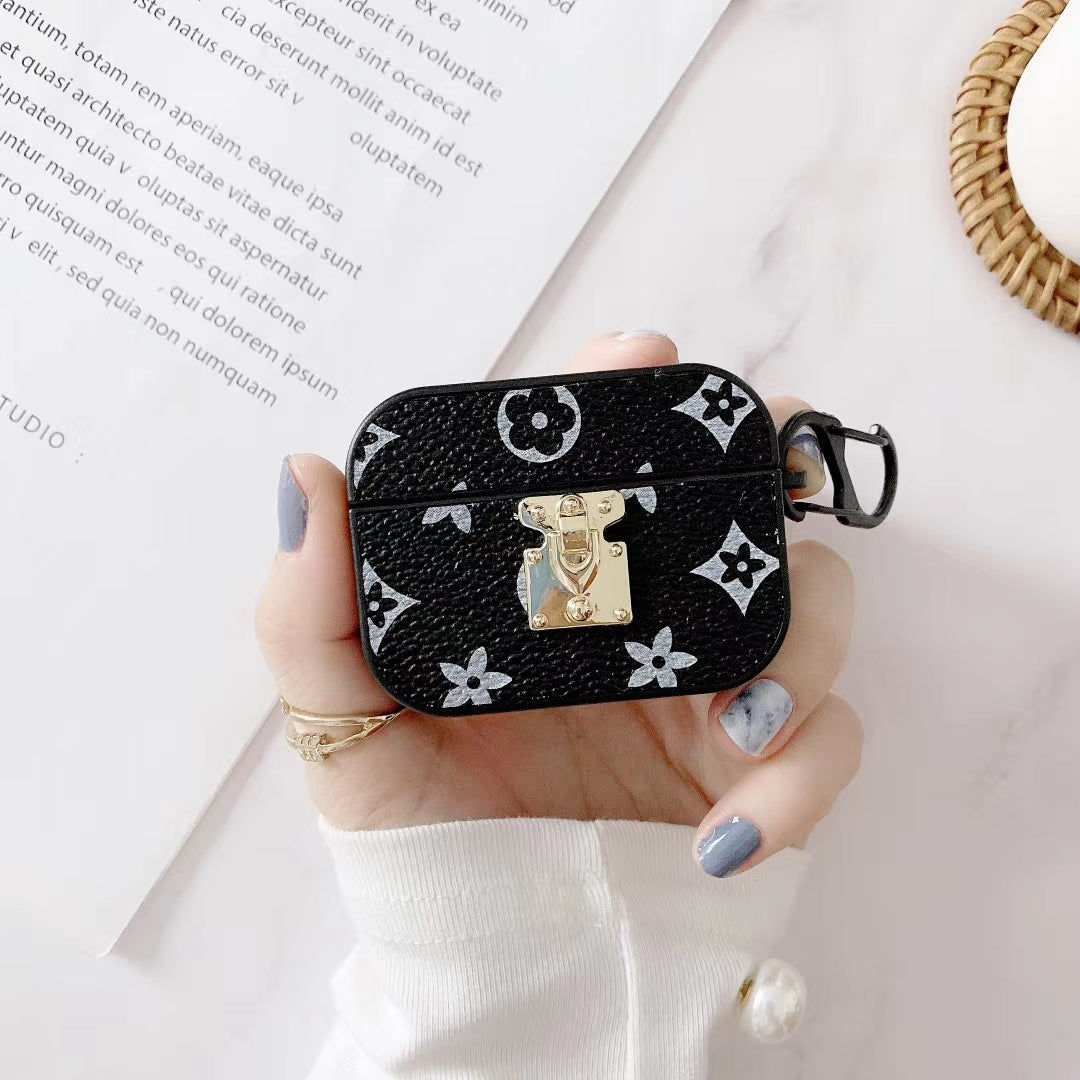 Retro flower  leather Airpods case
