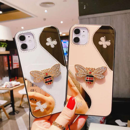 Rhinestone bee butterfly mirror phone case