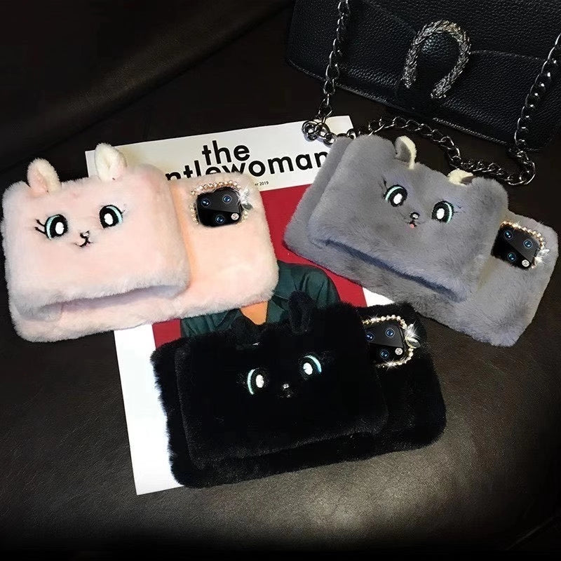 Cat gloves plush phone case