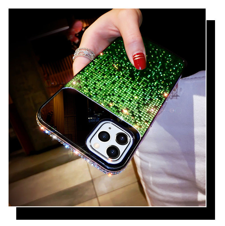 Gradient rhinestone mirror phone case