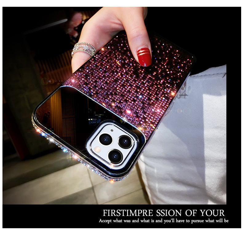Gradient rhinestone mirror phone case
