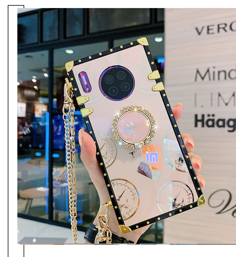 Square clock  phone case with lanyard