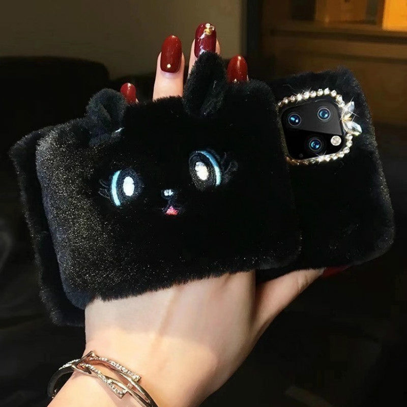Cat gloves plush phone case