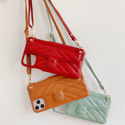 High-end leather hanging bag phone case