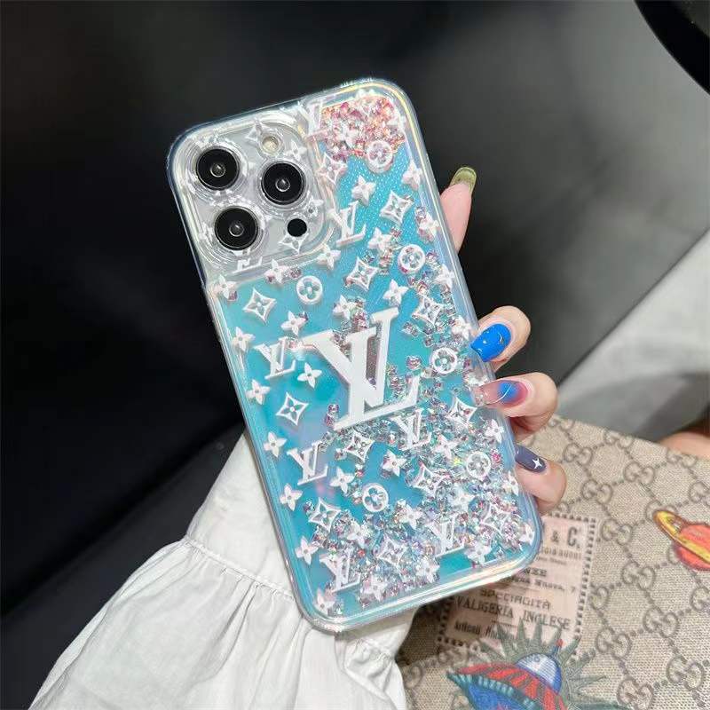 Old flower laser quicksand phone case for iPhone