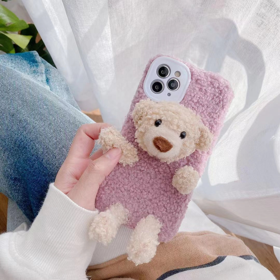 Three-dimensional bear plush phone case