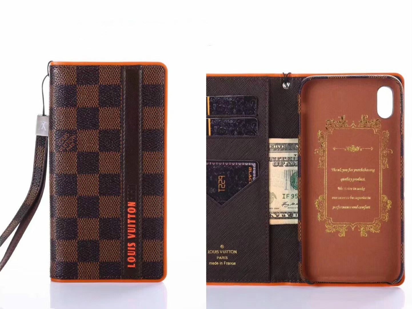 Square leather card case phone case