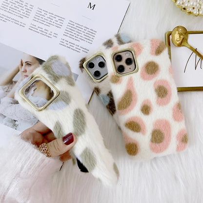 Mink leopard cashmere phone case