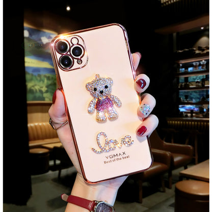 Diamond-studded bear electroplating phone case