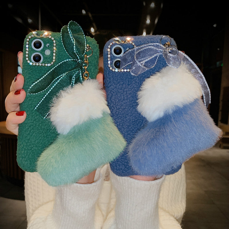 Christmas boots Plush mobile phone case