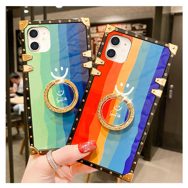 Rainbow smiley square phone case for iphone
