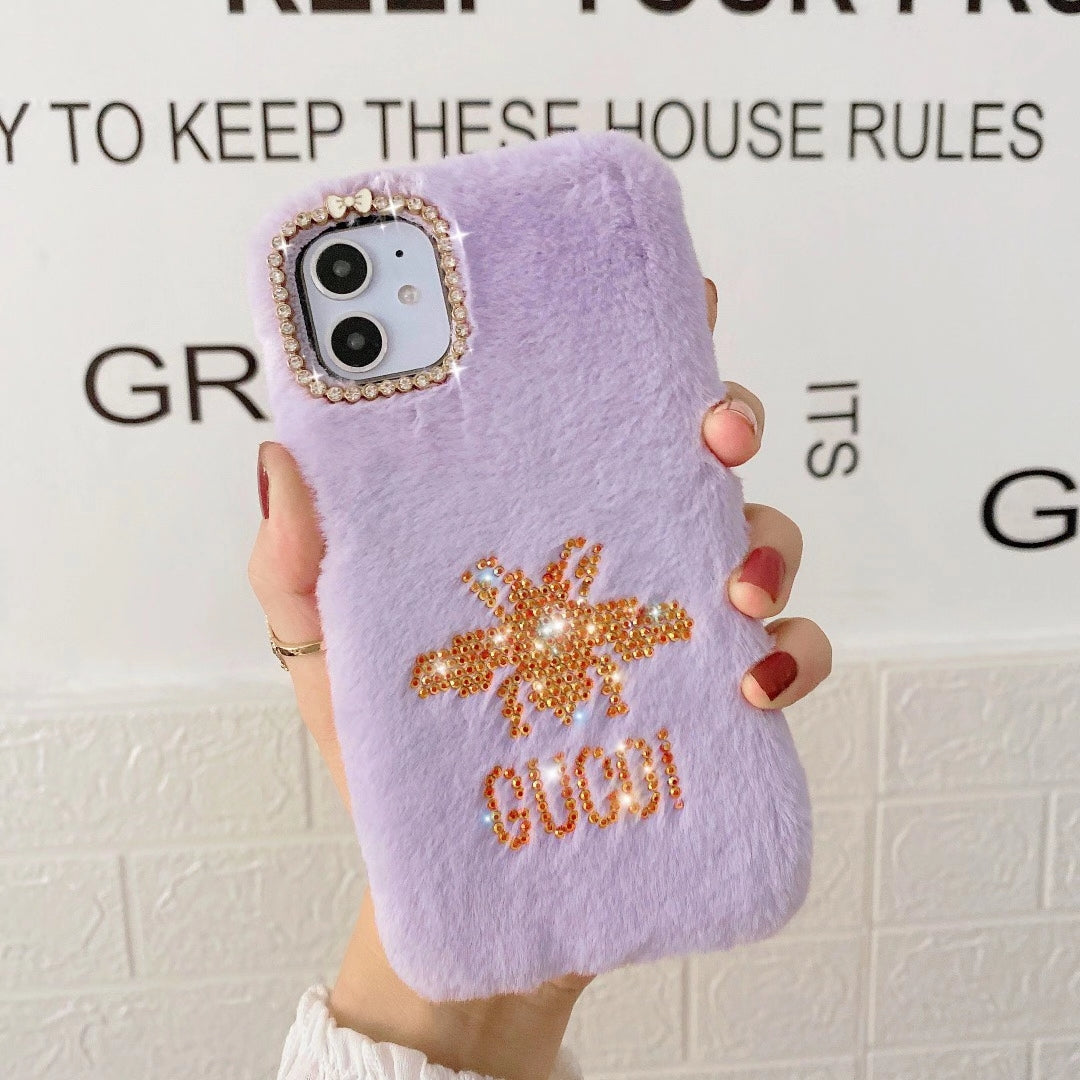 Rhinestone Bee Plush Phone Case