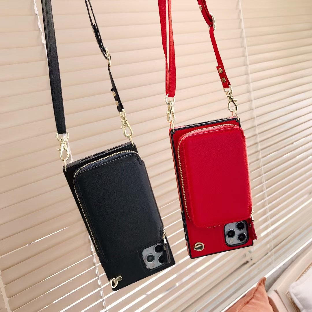 Zipper card bag square phone case for samsung