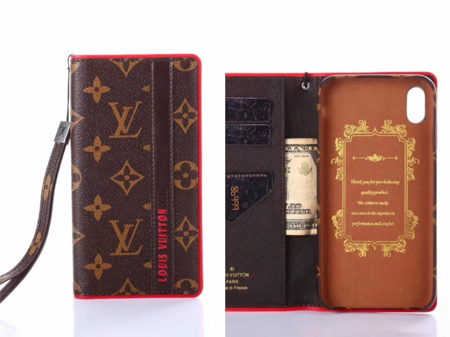 Square leather card case phone case