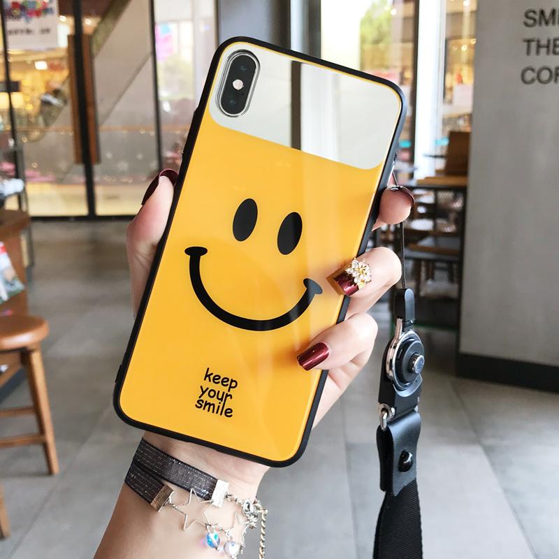 Cute Smiley Printed Tempered Glass Case - LVCASE