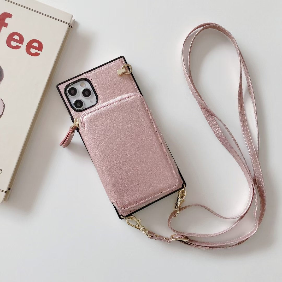 Zipper card bag square phone case for samsung