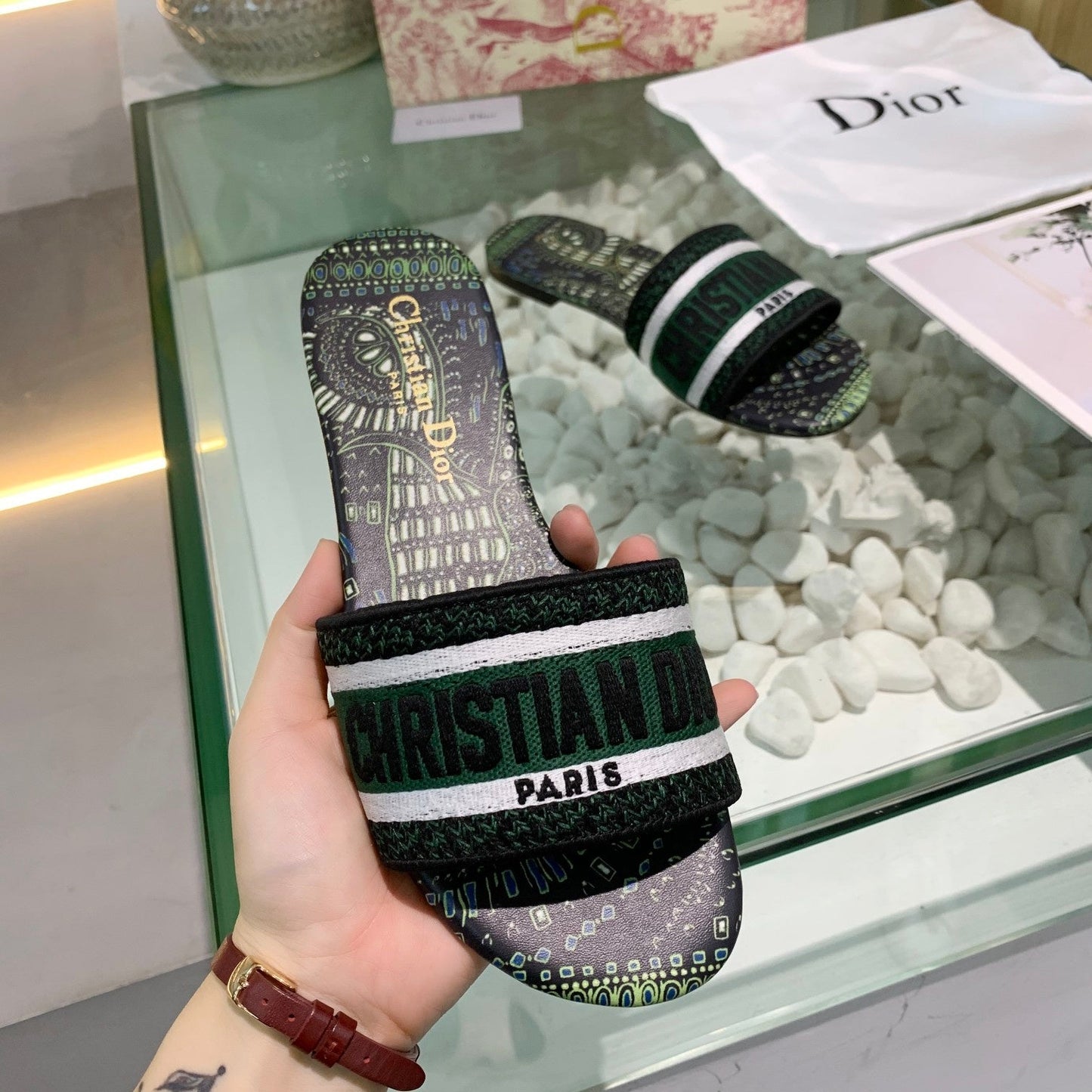 CD Slides - Green / Navy