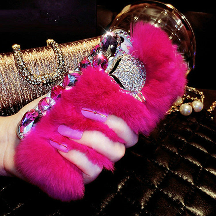 Fashion crystal plush phone case