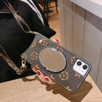 Luxury makeup mirror bracket phone case