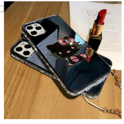Rhinestone mirror lanyard phone case