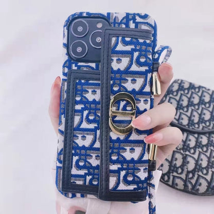 Gold thread embroidery messenger bracket phone case for iPhone