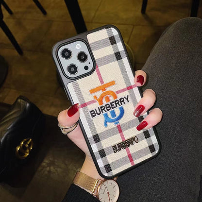 Fashion embroidery Plaid phone case