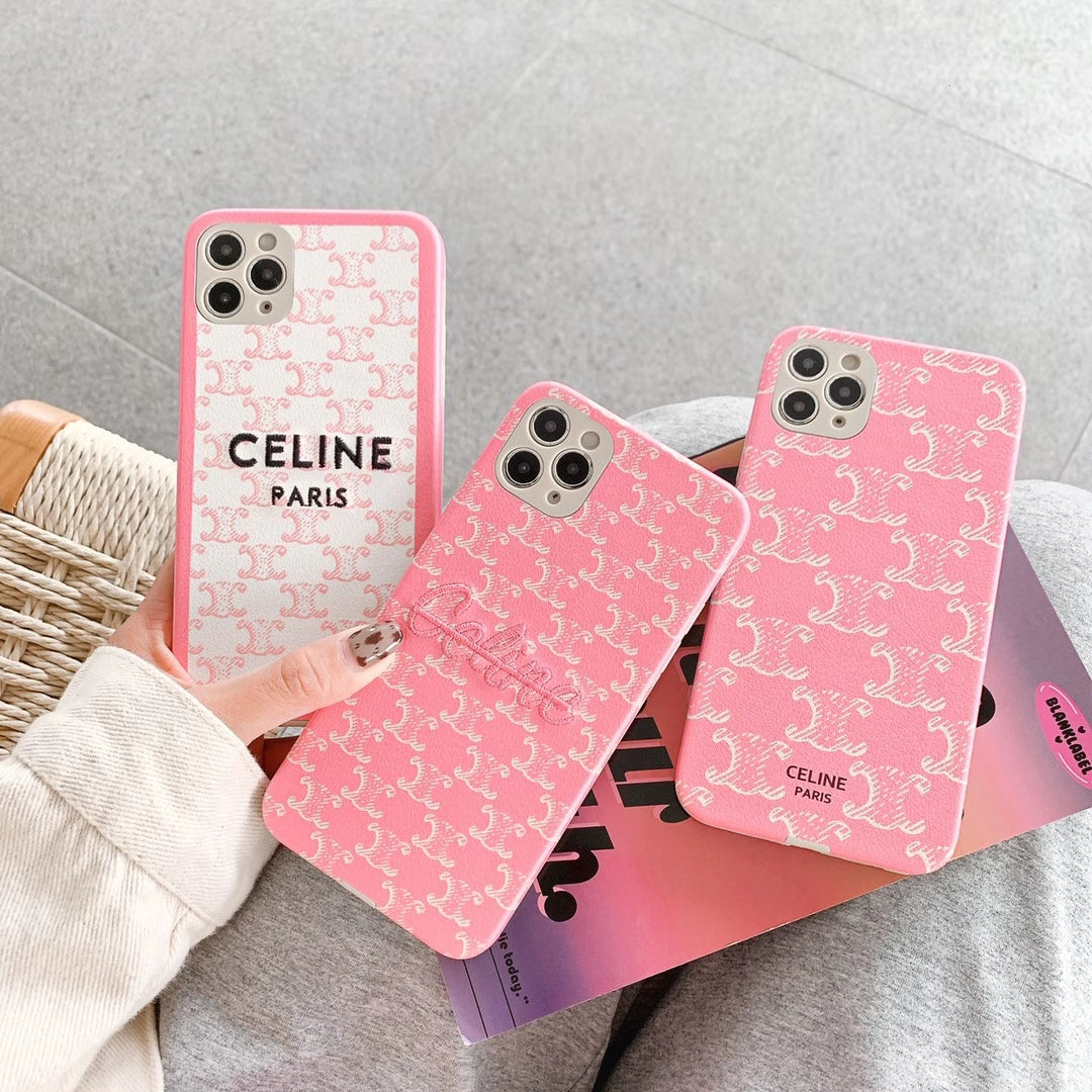Pink embroidery phone case