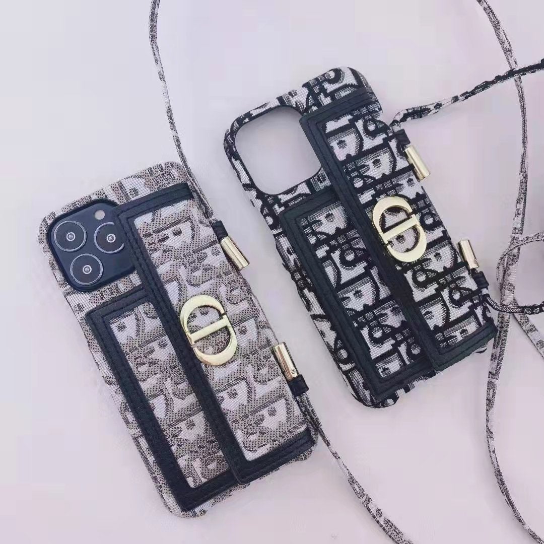 Gold thread embroidery messenger bracket phone case for iPhone