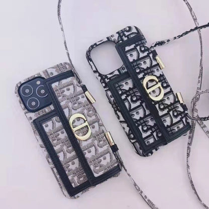 Gold thread embroidery messenger bracket phone case for iPhone