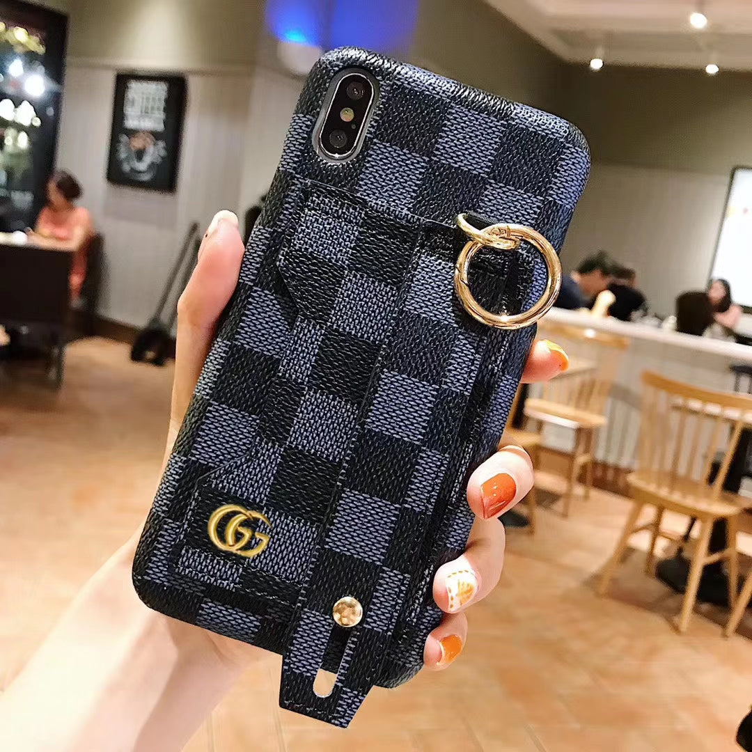 Leather card bag wrist strap phone case