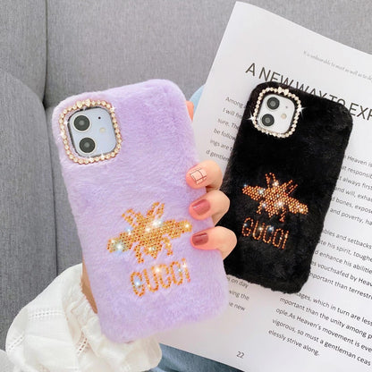 Rhinestone Bee Plush Phone Case