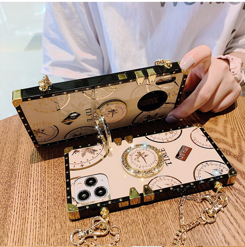Square clock  phone case with lanyard