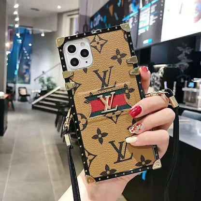 Leather stitching lanyard phone case for iPhone