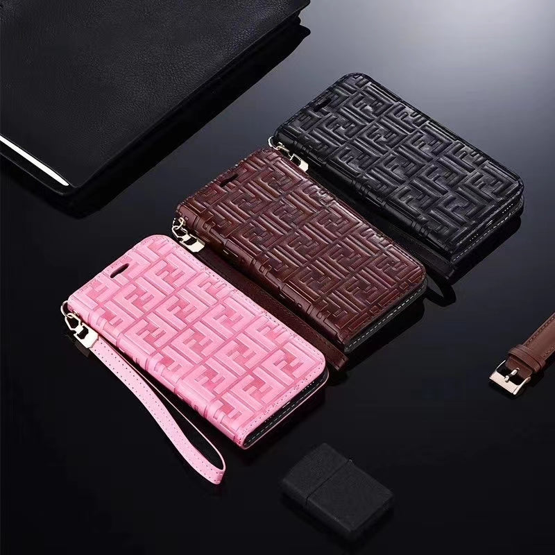 Leather card holder lanyard phone case
