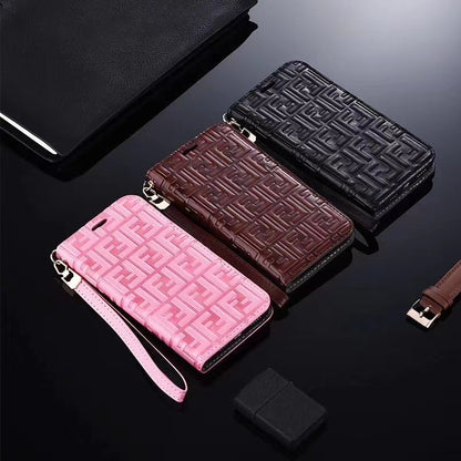 Leather card holder lanyard phone case