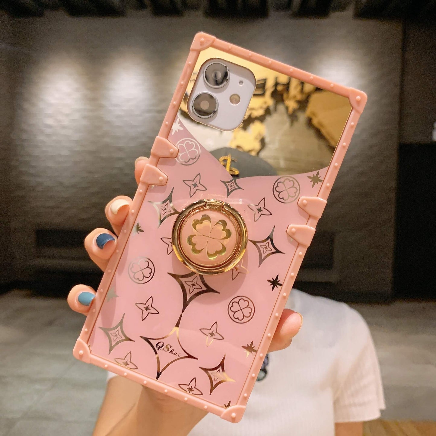 Luxury mirror square Bracket phone case