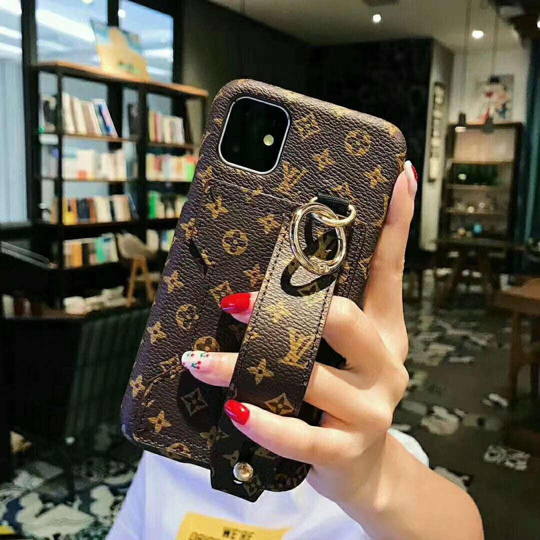 Leather card bag wrist strap phone case