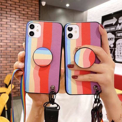 Rainbow the same bracket  lanyard phone case for Samsung