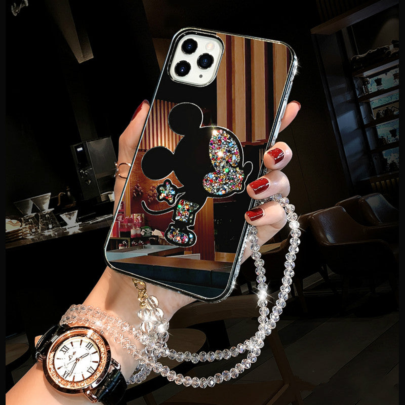 Rhinestone mirror lanyard phone case