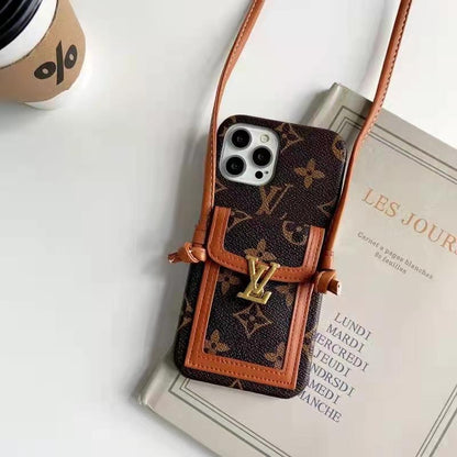 Luxury letter printing  leather card crossbody phone case for iphone