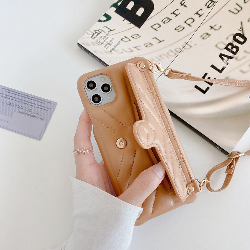 High-end leather hanging bag phone case