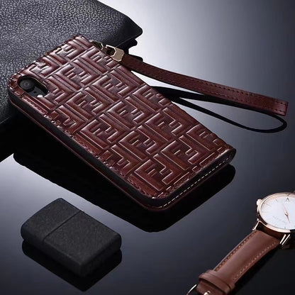 Leather card holder lanyard phone case