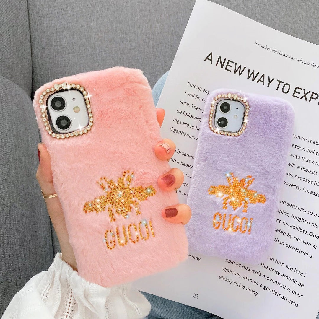 Rhinestone Bee Plush Phone Case