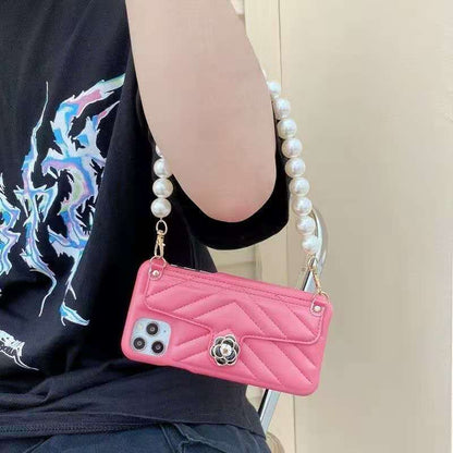 Leather pearl bracelet card case phone case