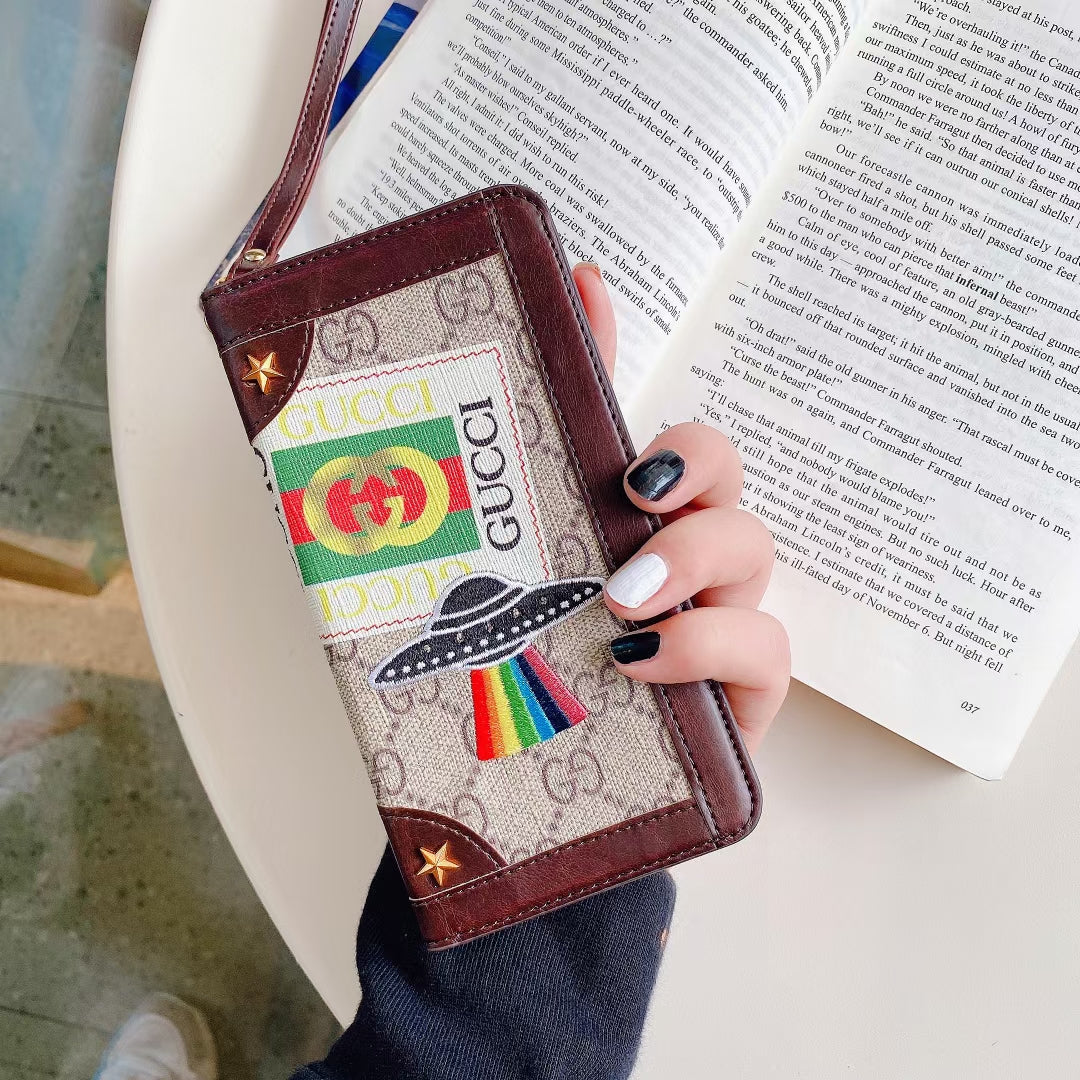 Embroidered lanyard leather phone case