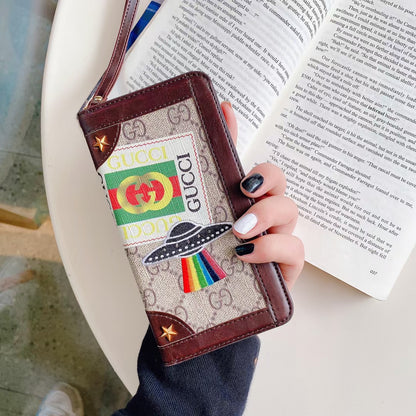 Embroidered lanyard leather phone case