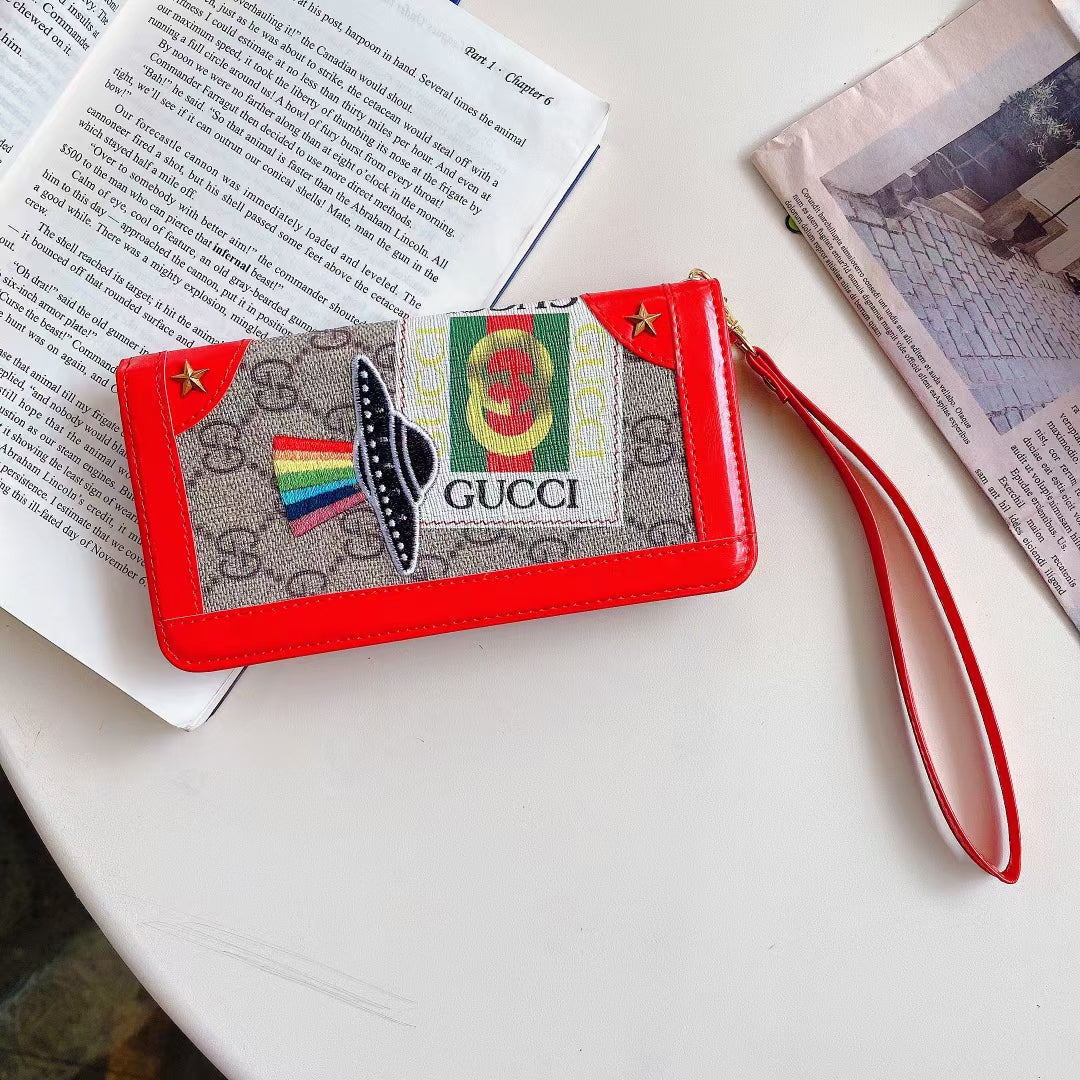 Embroidered lanyard leather phone case